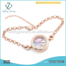 Rose gold stainless steel floating locket charms bracelet, chain bracelet jewelry